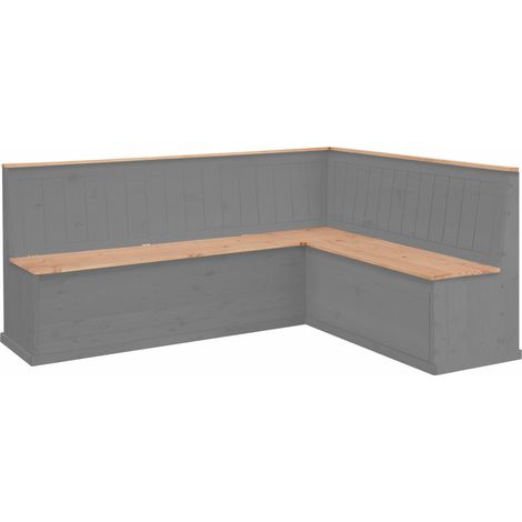 Banc d'angle gauche en pin massif – Cire grise – Espace de rangement pratique – Style campagnard tendance