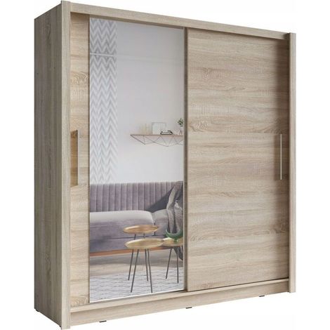Schwebetürenschrank mit Spiegel 155 cm - helles Eichenholz - Kollektion OZZULA