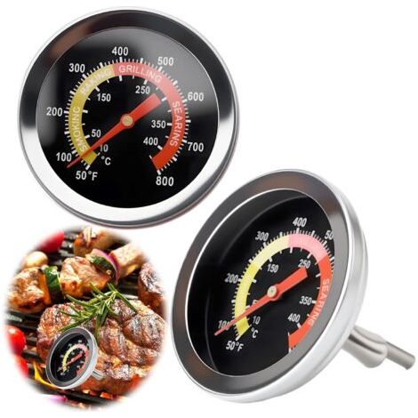Lot de 2 manomètres de température pour barbecue - Cadran de 52 mm - Thermomètre à charbon de bois - Thermomètre pour four - Port, agneau, bœuf, pizza (1/5)