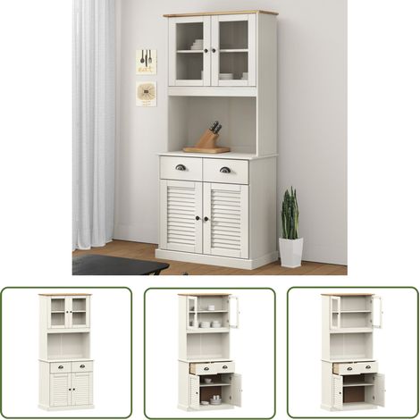 The Living Store Buffet haut VIGO blanc 78x40x175 cm bois massif de pin - Buffet Design - Meuble Rangement - Armoire Blanche - Buffet Moderne - Mobilier Salon (1/5)
