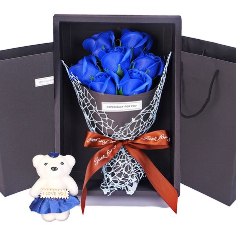 Bouquet De Savons Roses - 7 Fleurs De Savon Parfumé Avec Ourson En Peluche - Cadeau Romantique Pour Saint-Valentin Anniversaire - Boîte Cadeau Prête À Offrir (1/5)