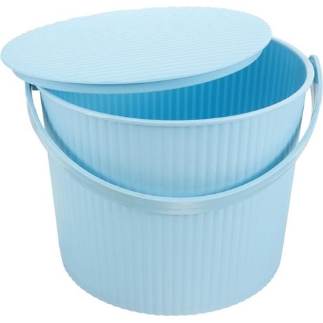 Seau de Rangement Rond en Plastique avec Couvercle Petit Tabouret Ménager