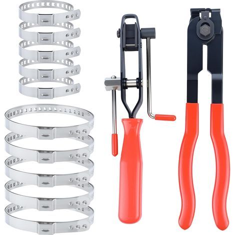 Ensemble de 12 colliers de serrage pour tuyaux et 2 colliers de serrage pour manchons d'essieu (10 colliers au total), compatibles avec la plupart des kits d'outils de sertissage automobile. (1/5)