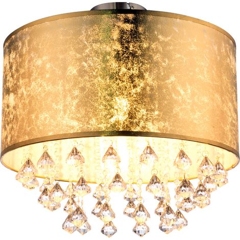 Deckenlampe Deckenleuchte Kronleuchter Kristalllampe Blattgold Textil