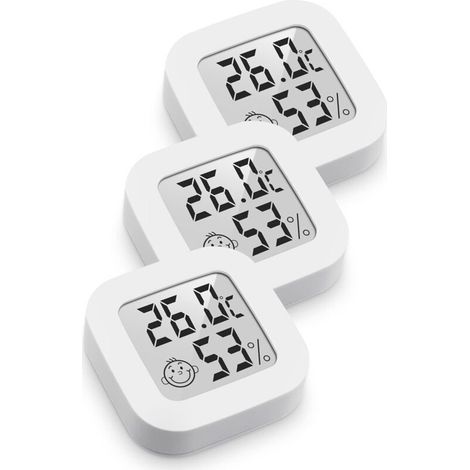Mini termometro e igrometro digitale ad alta precisione per interni, monitor di temperatura e umidità, indicatore del livello di comfort (4,3 cm x 4,3 cm, bianco, 3) (1/4)