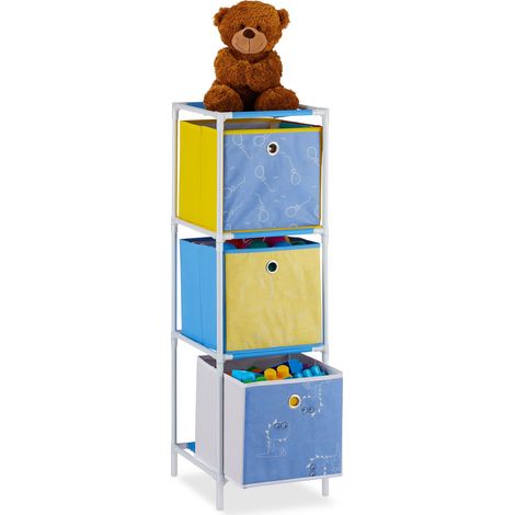 Relaxdays – Bibliothèque enfant avec 3 boîtes de rangement – Dimensions H 89 x L 27,5 x P 30 cm – Design coloré et adapté à la petite enfance - HLP 89 X