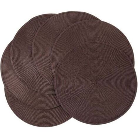 Set de 6 Protège-Tables Tressés Ronds Antidérapants Lavables 38 cm Brun Salle à Manger (1/4)