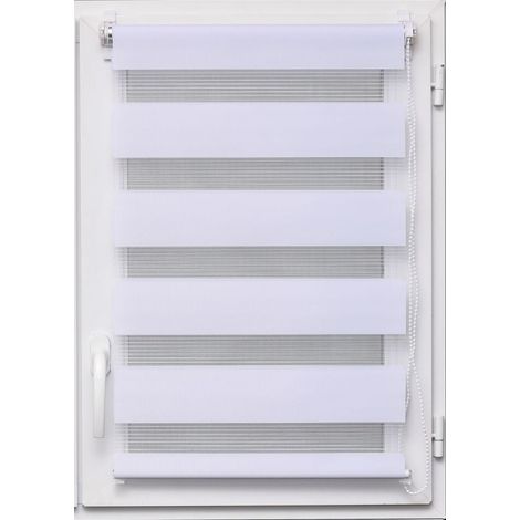 Store enrouleur Jour Nuit Sans Perçage Facile à Installer avec Clips Fournis Hauteur jusqu’à 150 cm Diverses largeurs au Choix - Largeur tissu store 75 cm x Longueur 150 cm - Blanc. (1/5)