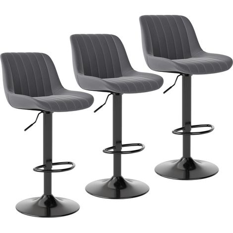 Barhocker 3er Set drehbar & höhenverstellbar mit Lehne, PU-Leder, Dunkelgrau (1/5)
