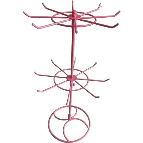 Présentoir à bijoux rotatif à 360° en métal avec 16 crochets et porte-cartes pour colliers et bagues – Noir 41 cm (rose) (1/5)
