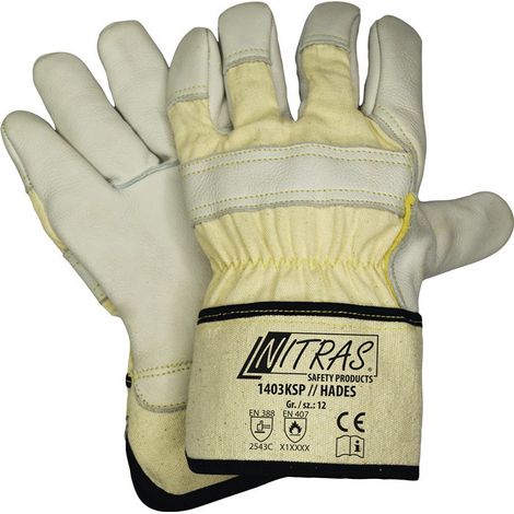 Gant de protection contre les coupures Hades taille 10 gris EN 388, EN 407 catégorie EPI II cuir bovin plein NITRAS (Par 12)