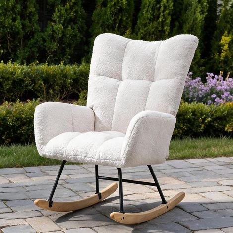Fauteuil à bascule en tissu Teddy blanc montage rapide 168 x 196 (1/5)