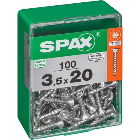Set di 100 viti SPAX a testa svasata piana in acciaio, Diam.3,5 mm x L.20 mm SPAX