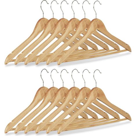 36 Cintres Bois Pivotants 360° Pantalon Robe Jupe Chemise H22,5xL44,5cm Nature/Argent (1/5)