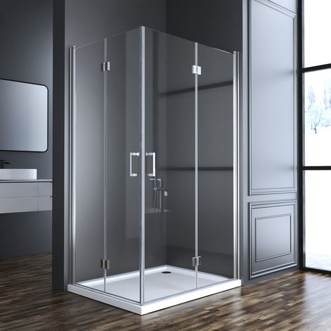 Duschkabine 80x100 cm Falttür, Duschkabine 100x80cm Eckeinstieg Drehfalttür Dusche Duschabtrennung mit 6mm NANO ESG Sicherheitsglas Glas Duschwand Höhe: 195cm