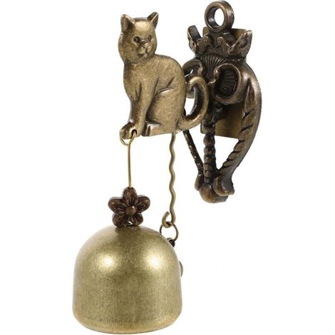 Carillon éolien métal chat, cloche ronde intérieur/extérieur décoration rétro (1/4)