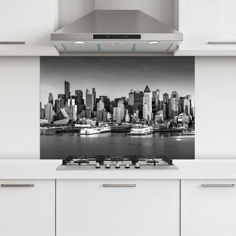 CRÉDENCE CUISINE Skyline - Ville - Gratte-ciel - Noir - Blanc 90x60 cm