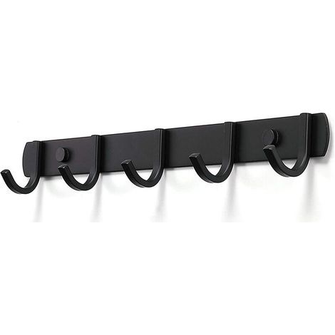 Perchero de pared, ganchos de acero inoxidable de diseño, ganchos resistentes para baño, dormitorio u oficina, color negro (5 ganchos) (1/4)