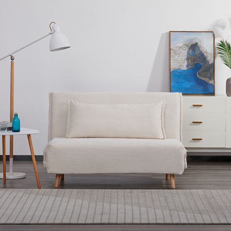 EVERGREENWEB - Poltrona Letto trasformabile Poltrona letto con Materasso Piazza e mezzo, cuscino imbottito Divanetto clic clac con Schienale Regolabile 2 posti gambe in legno Bianco Velvet 120 (1/5)