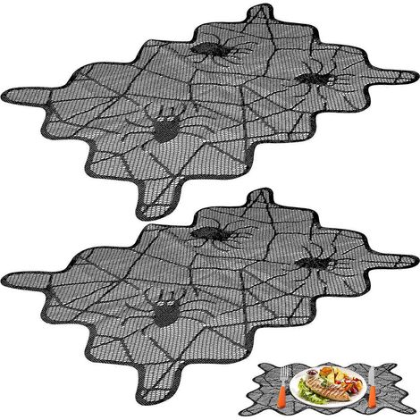 Lot de 2 sets de table décoratifs Halloween, motif toile d'araignée ajourée, coussin en dentelle, tapis de table décoratif pour fête (30 x 45 cm) (1/5)