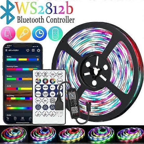 Bande LED RGBIC WS2812B Bluetooth 1-30 m 5 V CC USB pour bureau chambre ou TV - 1 mètre (3937 pouces) CHINE - Non étanche (1/5)