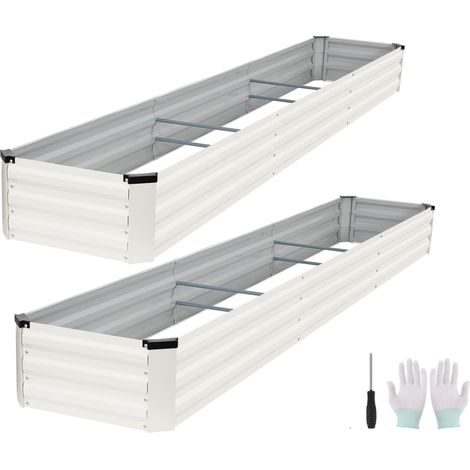 Lot de 2 parterres de jardin surélevés en métal pour le jardinage Grande jardinière pour légumes, fleurs, fruits Assemblage facile et design sécurisé - 3,7 x 0,6 x 0,3 m - Blanc (1/5)