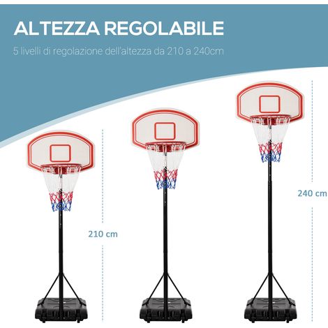 Panier de basket mobile, hauteur ajustable 175-215cm, 5 positions, cadre en acier, panneau en PE, base à remplir, roulettes, pour usage intérieur et extérieur (1/5)