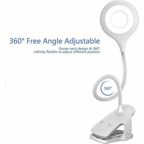 Lampe De Lecture - Clip De Chevet Rechargeable - 3 Niveaux De Luminosité Et 3 Températures De Couleur - 25 Cm Bras Flexible - USB-C Rechargeable - 1 Pièce (1/5)