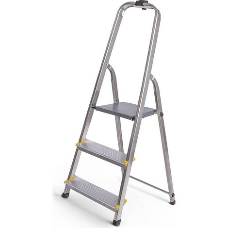 Escalera de 3 peldaños Hoström, de aluminio, ligera y plegable, pies antideslizantes, carga máxima 150 kg.