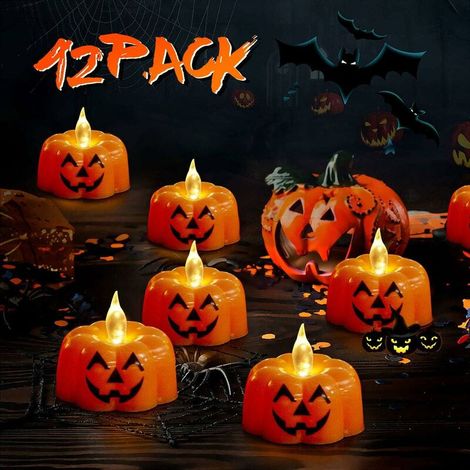 Bougies Chauffe-Plat Citrouille, 12 pcs Bougies chauffe-plat Alimenté Batterie, Lumières LED sans flamme Halloween Lanternes à Piles Lumière Décor pour décorations d'halloween - Blanc Chaud (1/5)