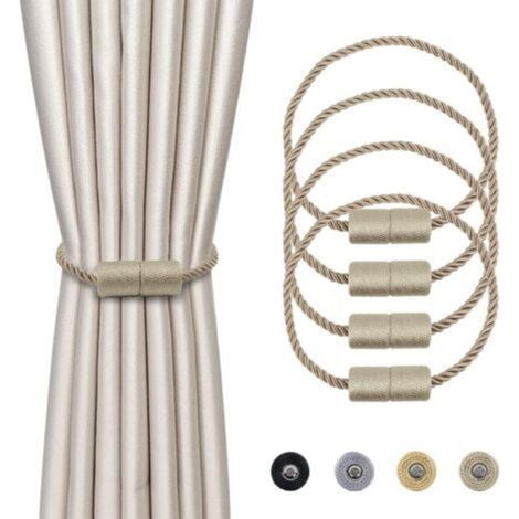 4 Pieces Magnetic Curtain Tiebacks Beige Braided Magnetic Curtain Buckle Curtain Tie Rope 45 cm - Curtain Accessories for Home Decoration (1/5)