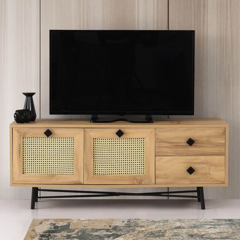 TV-Möbel Hapsiyas Eiche Schwarz Melamin 140x60x40 cm