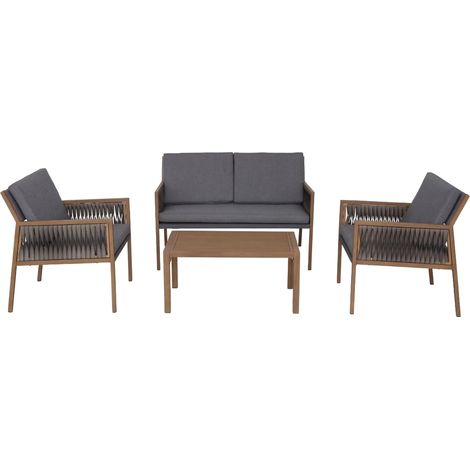 Garten-Garnitur HHG-102, Gartenlounge Lounge-Set Sitzgruppe Sofa, Polyrattan Olefin (210 g/m²) dunkelgrau (1/5)