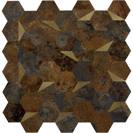Lote de 2 pegatinas de pared Mina, 31 x 30 cm, hexágonos marrones - Atmosphera créateur d'intérieur (1/3)