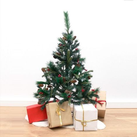 Sapin Artificiel Luxe Vert 120cm avec 195 têtes avec Pins et Fruits Rouges - SILUMEN
