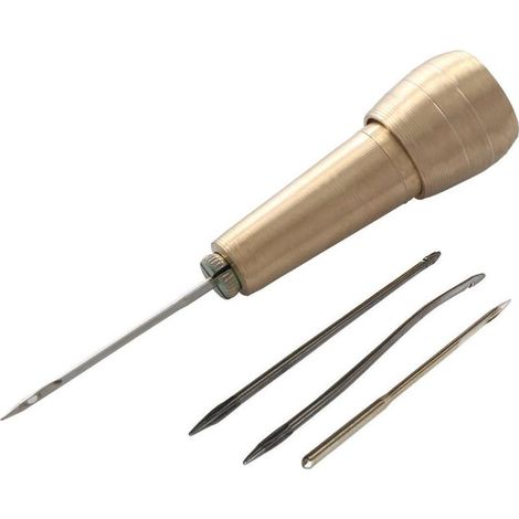 Schuhreparatur-Werkzeugset mit Kupfergriff, 4-teilig, inklusive Ahle und Handnähnadeln für Leder, DIY-Nähen und Canvas-Reparatur (Gold) (1/5)