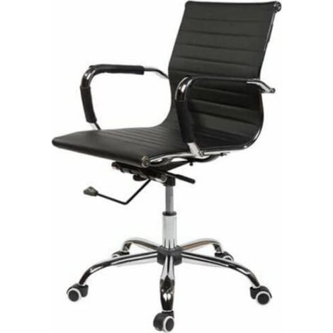 EVRE Office Desk Chair With Chrome Frame Finish And PU Leather (Black) (1/3)