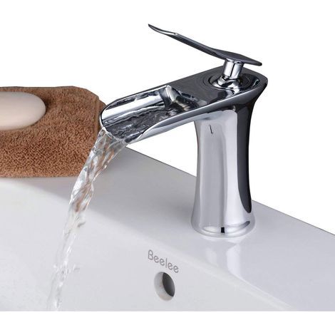 Home Bathroom Faucet Chrome Mixer Tap Waterfall Cascade for Square Basin Sink (1/5)