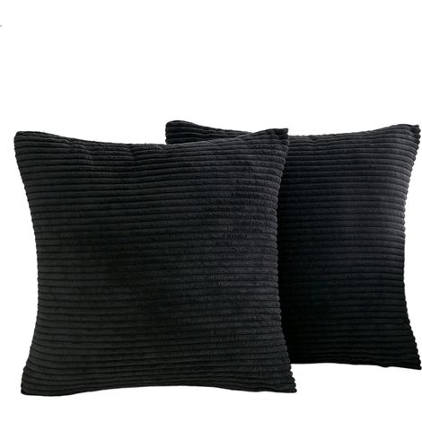 Coussin - Housse De Coussin - Velours Côtelé - Rayé Noir - 45x45 Cm - Pour Canapé Lit Chaise - Lot De 2