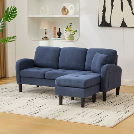 Divano angolare componibile 3 posti con chaise longue reversibile, 166x118x77 cm, Corduroy, blu