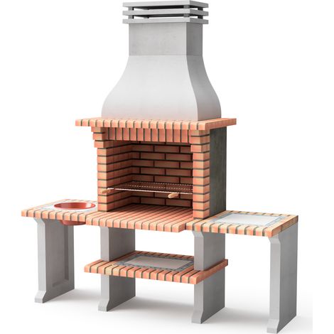 Barbecue fixe en béton réfractaire pour bois et charbon – Grille galvanisée 76,5x44 cm – 2 supports latéraux – Pour jusqu'à 10 personnes – Movelar
