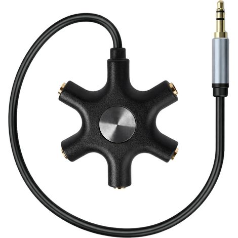 Adaptateur Multi-Casques 5 Prises, Double Prise Jack 3,5 mm, avec Répartiteur Intégré, Compatible avec Smartphones et Tablettes pour Connecter Jusqu'à Cinq Appareils et Mixer l'audio (1/5)