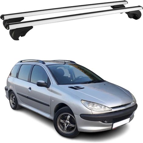 OMAC Barres de toit en aluminium pour Peugeot 206 Berline 2001-2009 – TÜV / DIN 75302:2019 – Antivol inclus – Charge max 75 kg – 2 barres Argent (1/4)