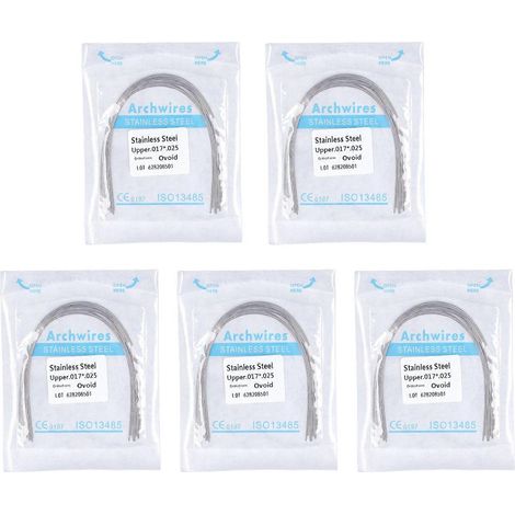 50 Stück flexible, rechteckige Zahnbogen aus Edelstahl für die Kieferorthopädie (0,17 x 0,25 Zoll) für den Oberkiefer (YMMR) (1/5)