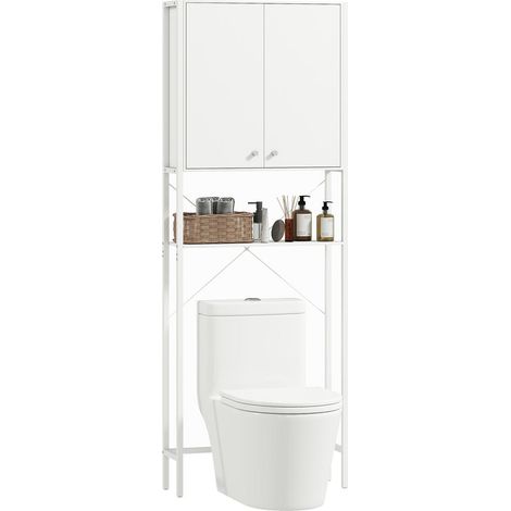 Optimiser l'Espace Salle de Bain Meuble Dessus WC et Lave-Linge Blanc avec Placard et Étagère Ouverte (1/5)
