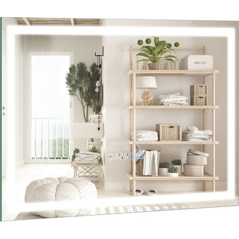 Badspiegel mit anti beschlage uhr touchschalter memory funktion spiegelheizung led spiegel dimmbar badezimmerspiegel 3000k 6000k 60 x 40 cm