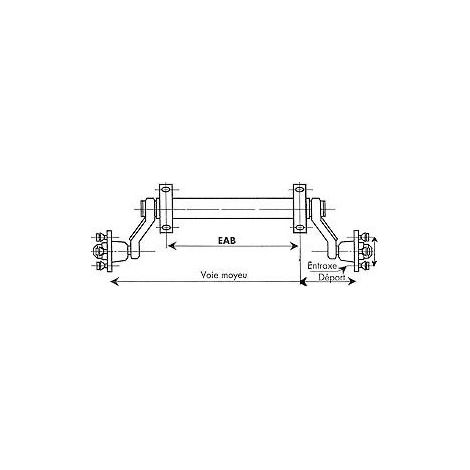 Maxter – Essieu non freiné 450KG – Moyeux 4 trous entraxe 115 mm – Longueur 985 mm – EAB 942 mm pour remorque