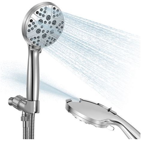 Pomme de douche + Support Ventouse + 2m flexible de douche en acier 8 fonctions de jet douche multifonction à haute pression ABS chromé pommeau anticalcaire (1/5)