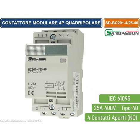 SANDASDON CONTATTORE MODULARE SU BARRA DIN 4P 25A 400V 4 CONTATTI APERTI NO TIPO 40 (1/2)