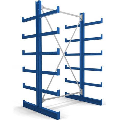 Rayonnage à bras en porte-à-faux STIER, double, 1 travée avec 5 niveaux 1300x2000x500 mm, bleu gentiane